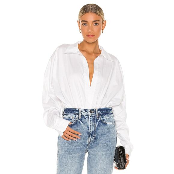 Norma Kamali Oversized Boyfriend Shirt Bodysuit - S - Picture 1 of 5